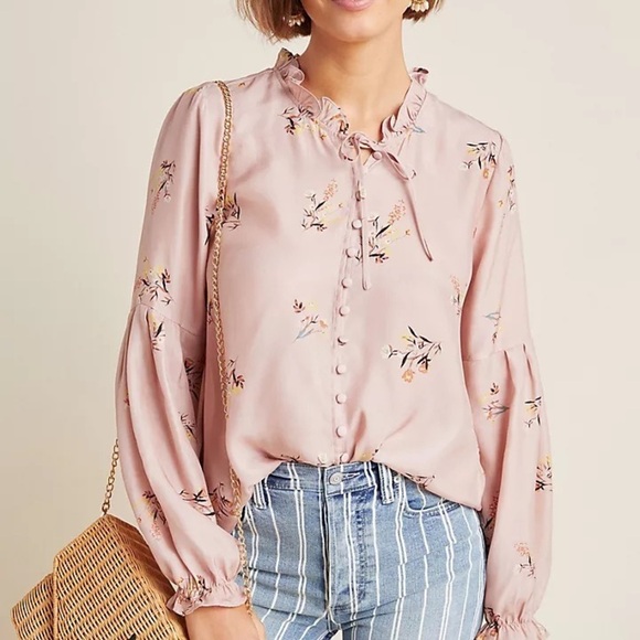 Anthropologie  Dolan West Coast  Sierra Poet Pink Blouse XL - Picture 5 of 6